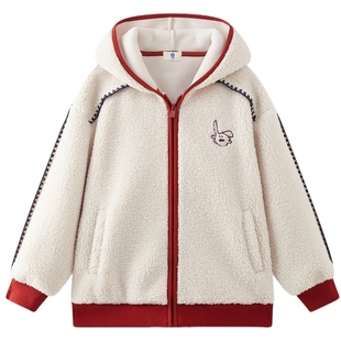 MQD童装儿童加厚仿羊羔绒外套2025冬季新款男女同款连帽摇粒绒