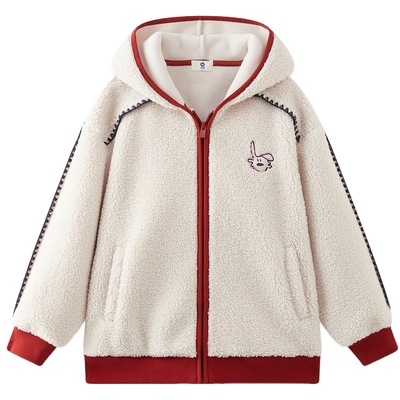 MQD童装儿童加厚仿羊羔绒外套2025冬季新款男女同款连帽摇粒绒