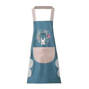 纯棉厨房围裙新款做饭罩衣女护衣围腰棉麻防水防油背带花边可调节