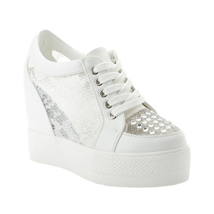 内增高10cm小个子增高鞋水钻蕾丝网面透气2025新款夏小码松糕女鞋