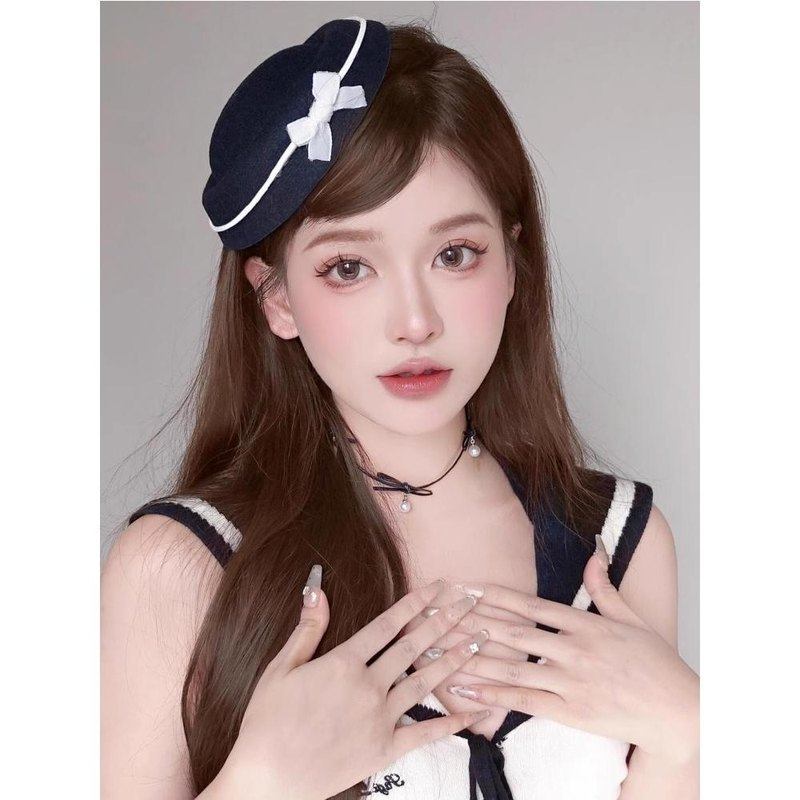 蝴蝶结小礼帽女日系海军风lolita水手帽法式赫本高端圆顶帽子头饰