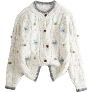 青少年女童毛衣针织开衫法式慵懒风秋冬新款大童女孩加厚针织外套