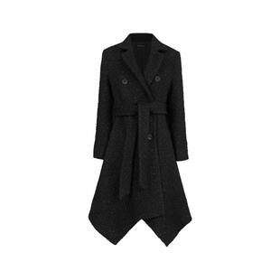 sdeer圣迪奥冬季西装领收腰肌理毛呢小香风长款大衣外套S22482511