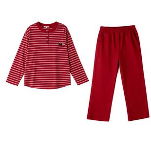 女童睡衣新年红本命年母女亲子装马年家居服套装中国红睡衣可外穿