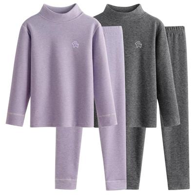 秋冬款双面德绒色织儿童内衣套装