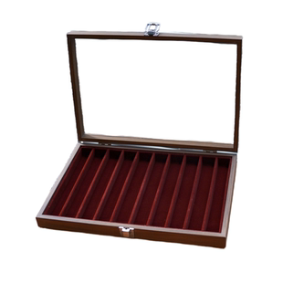 胡桃木纹10格项链收纳盒带盖玻璃防尘手链毛衣链粗颈链首饰收纳盒