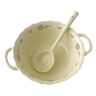 【一人食餐具套装】奶油泡面碗螺蛳粉碗双耳陶瓷汤碗带盖勺筷学生