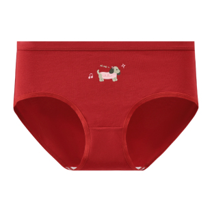 芬腾红色本命年内裤女中高腰7A纯棉抑菌裆卡通可爱少女马年三角裤