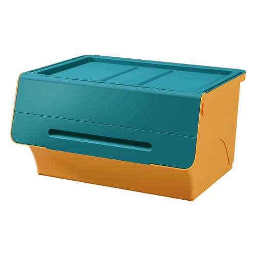 前开式儿童玩具收纳箱柜子家用塑料翻盖零食斜口整理盒书本侧开筐