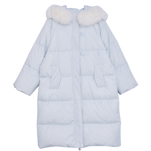 DM100大码百分百微胖mm女装冬宽松长款加厚可拆卸连帽羽绒服外套