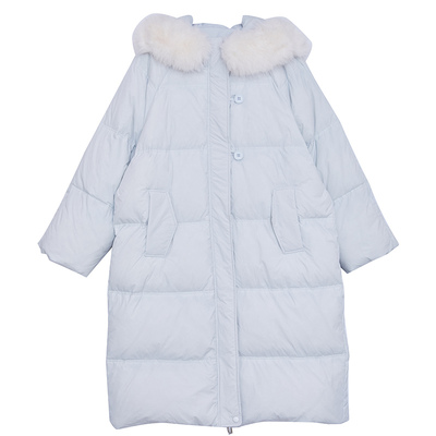 DM100大码百分百微胖mm女装冬宽松长款加厚可拆卸连帽羽绒服外套