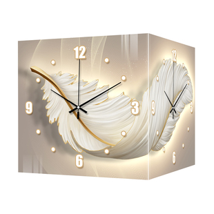 客厅拐角双面个性挂钟家用转角装饰时钟简约餐厅静音钟表创意挂表