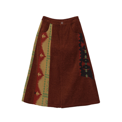 MOVEUP幻走2025冬季新款.FUN系列后腰松紧毛呢提花开衩复古半身裙