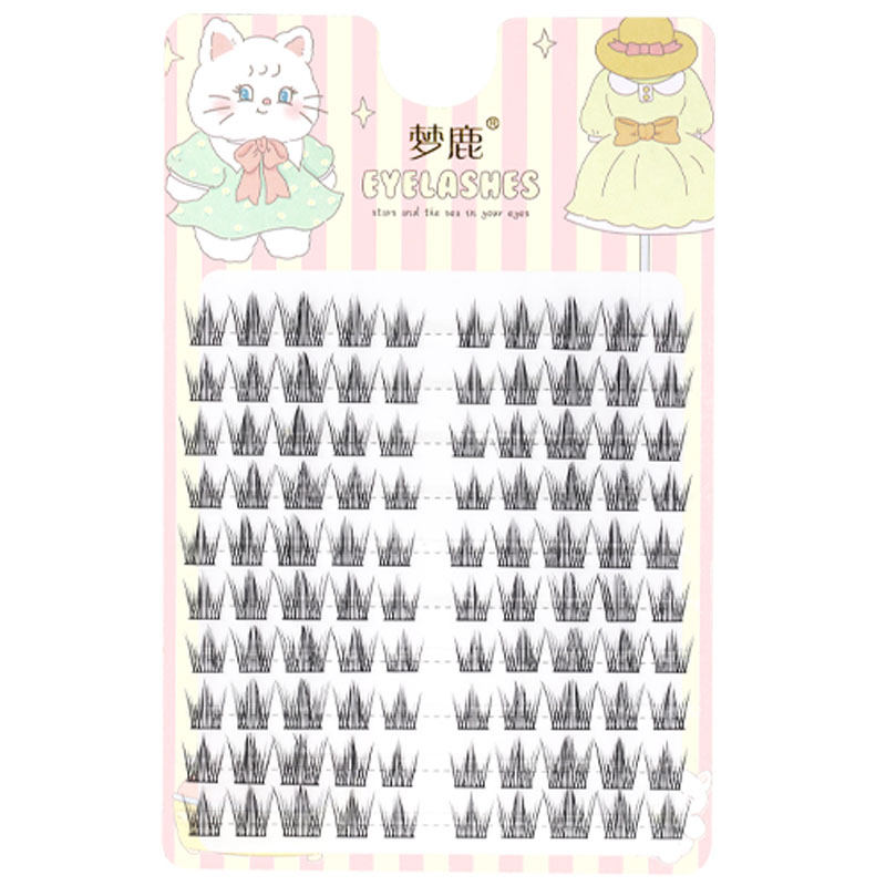 梦鹿孔雀鱼10排大容量100簇单簇黑细梗自然浓密分段式假睫毛女