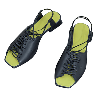 日着原创设计鱼嘴鞋牛皮凉鞋2025夏季新款不规则纤绳系带露趾鞋子