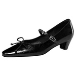 星期六黑色玛丽珍鞋女2025年方头粗跟蝴蝶结单鞋法式浅口优雅女鞋