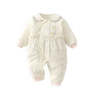 婴儿衣服秋冬夹棉连体衣小月龄宝宝秋装女宝小公主薄棉服a类纯棉6