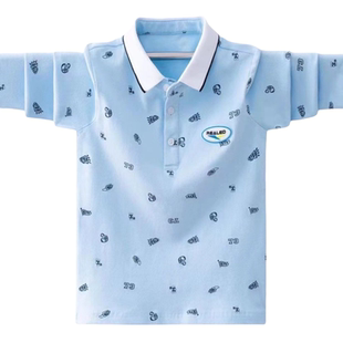 男童长袖T恤2026春秋新款儿童翻领纯棉POLO衫男孩中大童春装上衣