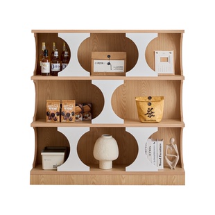 三又木实木书柜原木展示柜半墙书架客厅陈列柜模块化自由组合柜