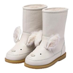 Donsje兔子系列长筒靴女童皮鞋防滑加绒保暖学步宝宝真皮包包配饰