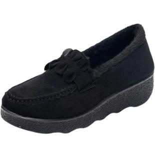 春秋款老北京布鞋豆豆女鞋棉鞋松糕厚底坡跟中跟黑色女工作鞋单鞋