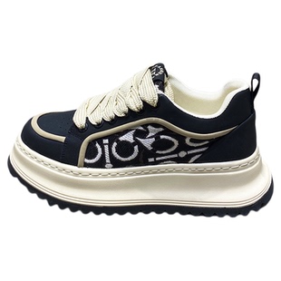 2025年秋季新款时尚爆款百搭刺绣拼色厚底增高防滑舒适潮流休闲鞋