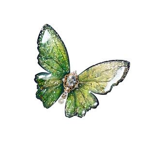 浅绿色蝴蝶边夹贝壳偏光闪闪亮古风立体头饰森系少女侧边发夹