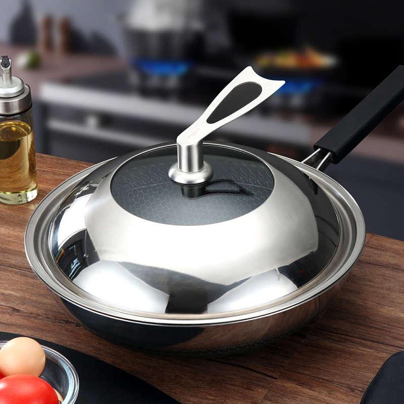 家用不锈钢炒锅盖通用盖子可视玻璃可立32cm加厚34厘米40寸蒸锅盖