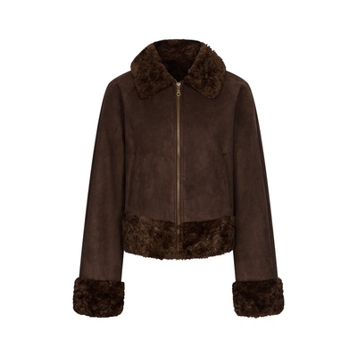 毛领拼接夹克环保皮草翻领外套