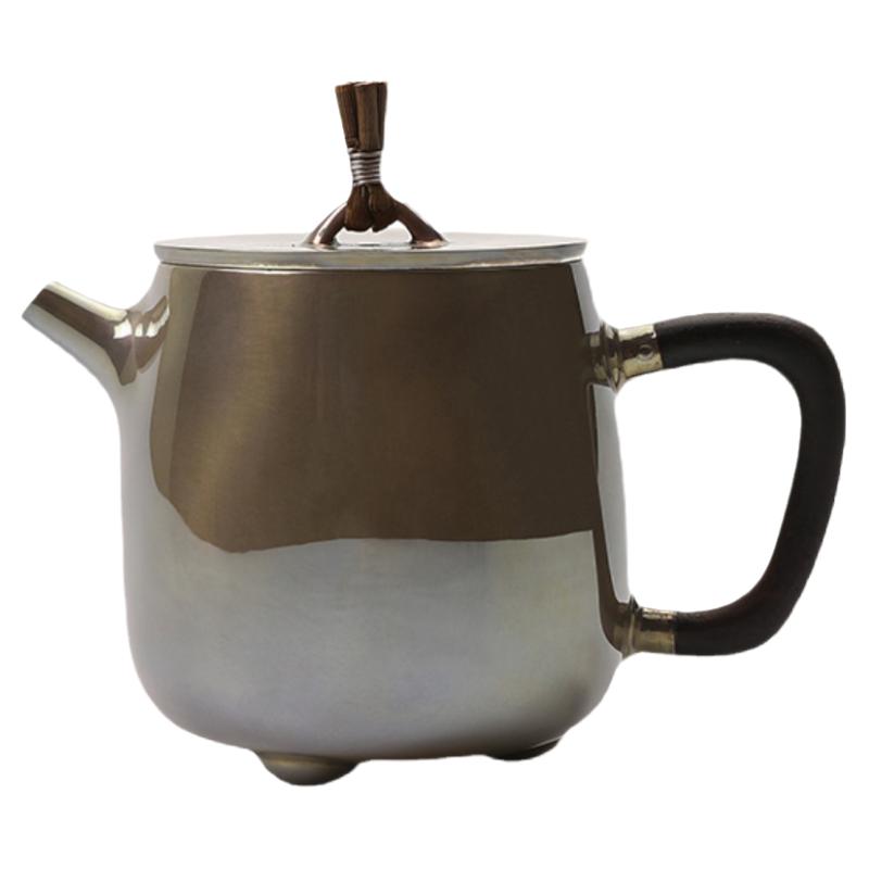 纯银一张打釉面日式复古小茶壶