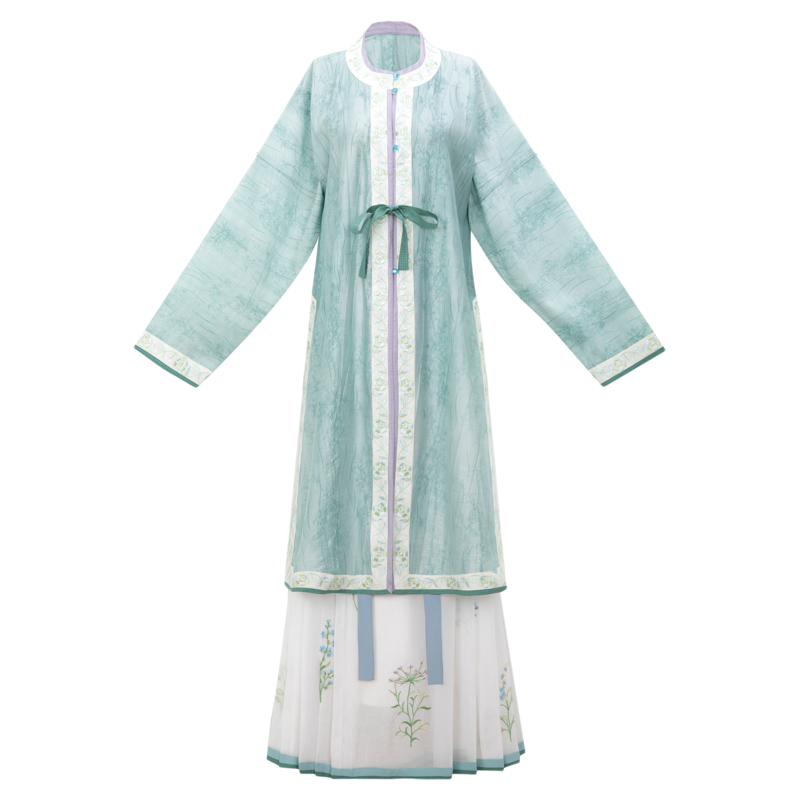 醒春集【无尽夏】明制汉服万历长衫圆领对襟马面裙绿色系满绣春夏