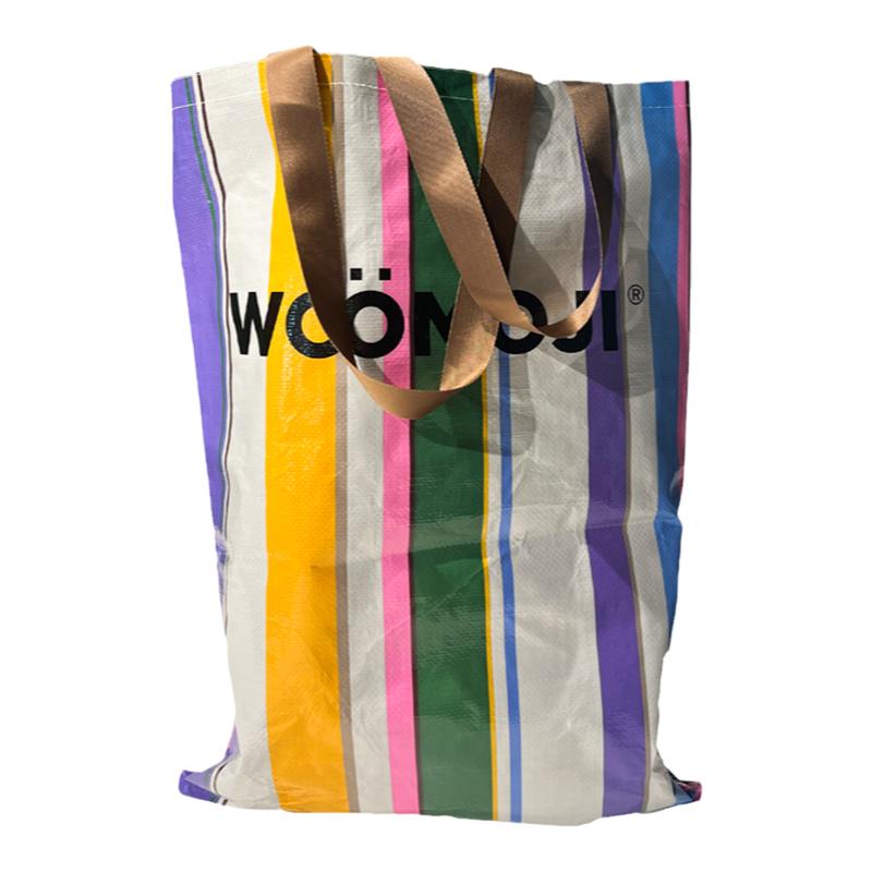 WOOMOJI条纹灵感编织袋购物送礼品包装袋大号手提单肩袋创意原创