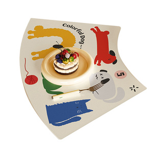 扇形餐垫圆桌卡通防水防油转盘餐具垫酒店餐厅高级感弧形餐桌垫