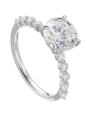 AHCHOO 静奢风高级2克拉莫桑钻石戒指超闪S925鸽子蛋指环520礼物