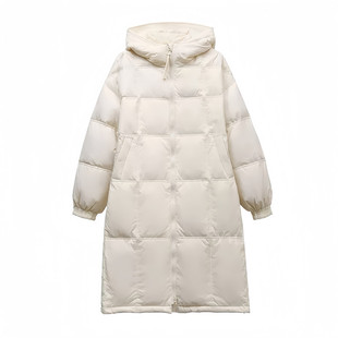 90白鸭绒超好看中长款纯色连帽羽绒服女2025韩系冬装新款保暖外套