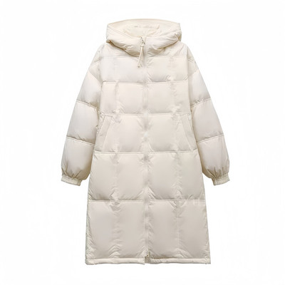 90白鸭绒韩版长款纯色连帽羽绒服