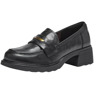 热风厚底乐福鞋女鞋2026年春季新款英伦风黑色小皮鞋增高休闲鞋子