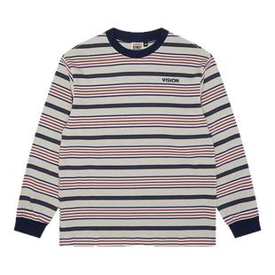 VISION童装 美式复古定织撞色条纹宽松长袖T恤男女儿童26春季新款