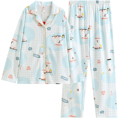 芬腾女士纯棉长袖开衫布朗熊睡衣