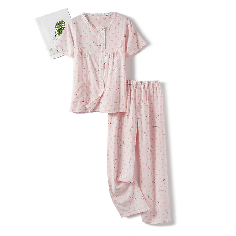 女士全纯棉纱布薄款睡衣夏季新品