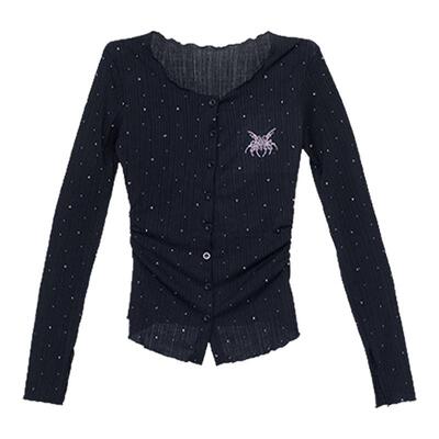 CBXLAB街舞潮牌立体闪钻星河辣妹修身长袖暗黑哥特跳舞内搭上衣