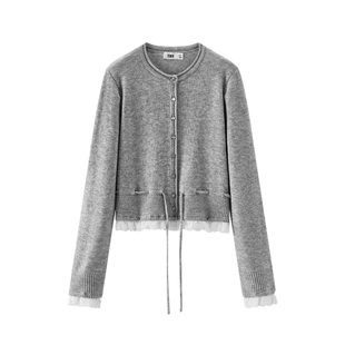 森马针织开衫女春季短款蕾丝收腰2026新款俏皮少女感新年红色上衣