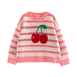 【新年系列】ILOVEJ童装女童樱桃针织衫套头羊毛条纹毛衣/JWWTO56