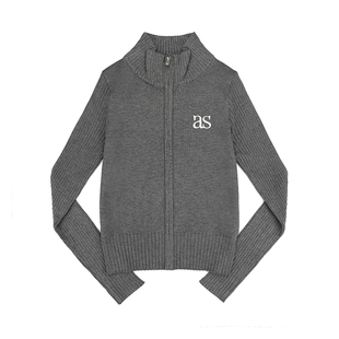 NEW 1/31｜ason韩系简约风as字母刺绣灰色高领修身拉链针织开衫
