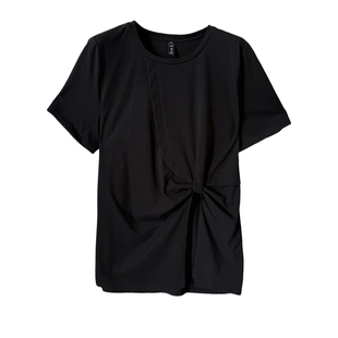 巨遮肚收褶开叉大码t恤女2026夏款胖mm宽松显瘦正肩短袖凉感上衣