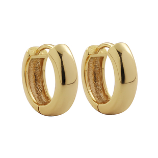 TWO LEAVES S925纯银极简金色镀18K金耳环时尚街头百搭男女潮耳扣