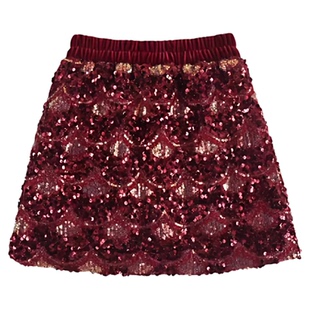女童亮片半身裙2026秋冬儿童新年红色亮闪闪短裙小女孩丝绒A字裙