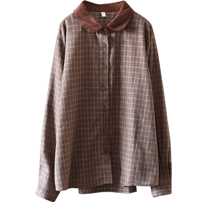 春文艺通勤格子款全棉衬衫上衣女