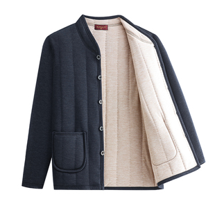 啄木鸟中老年人保暖内衣开衫男士羊毛夹棉加厚内穿小棉袄爸爸冬装