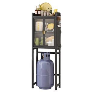 厨房可放煤气罐置物架家用消毒柜冰箱上方收纳架带门防尘落地多层